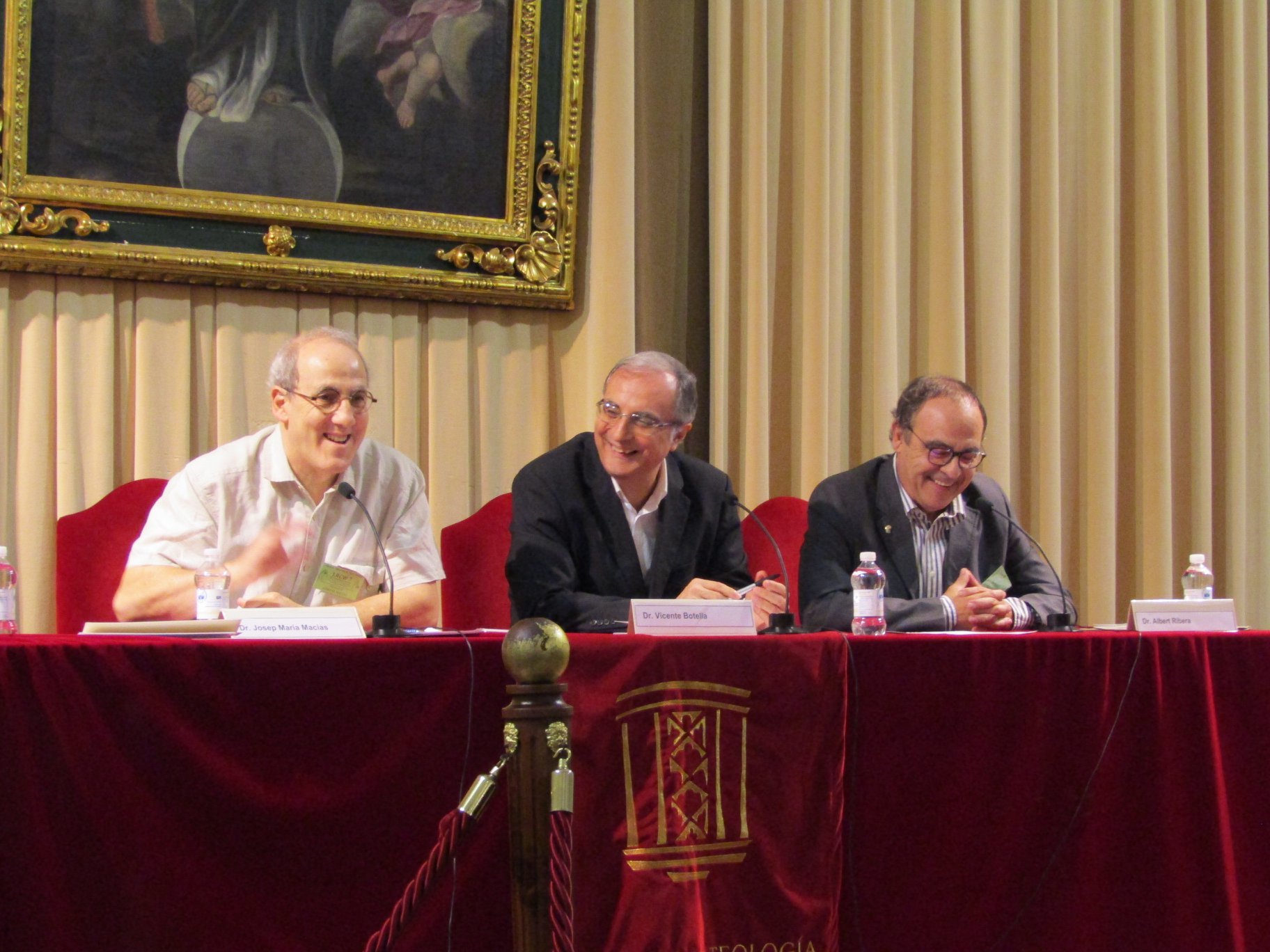 Josep Maria Macias, Vicente Botella i Albert Rivera, en una de les sessions del congrés (Foto cedida: Facultat de Teologia de València)